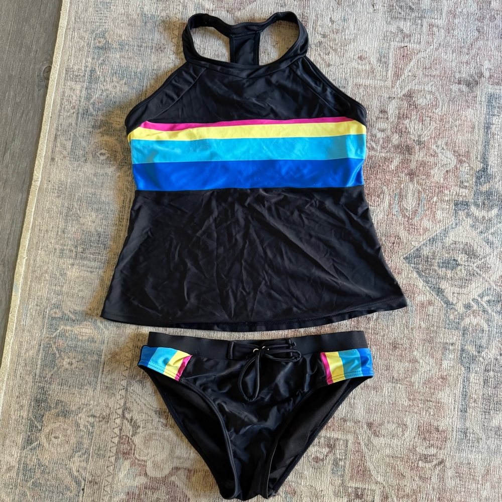 Rainbow Retro Sporty Swimsuit 2 Piece Surfing Tankini Sporty Medium Athleisure - Picture 7 of 16